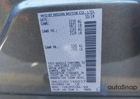 2025 Nissan Leaf Sv Plus z USA, uszkodzony, nr VIN 1N4CZ1CV8SP566057